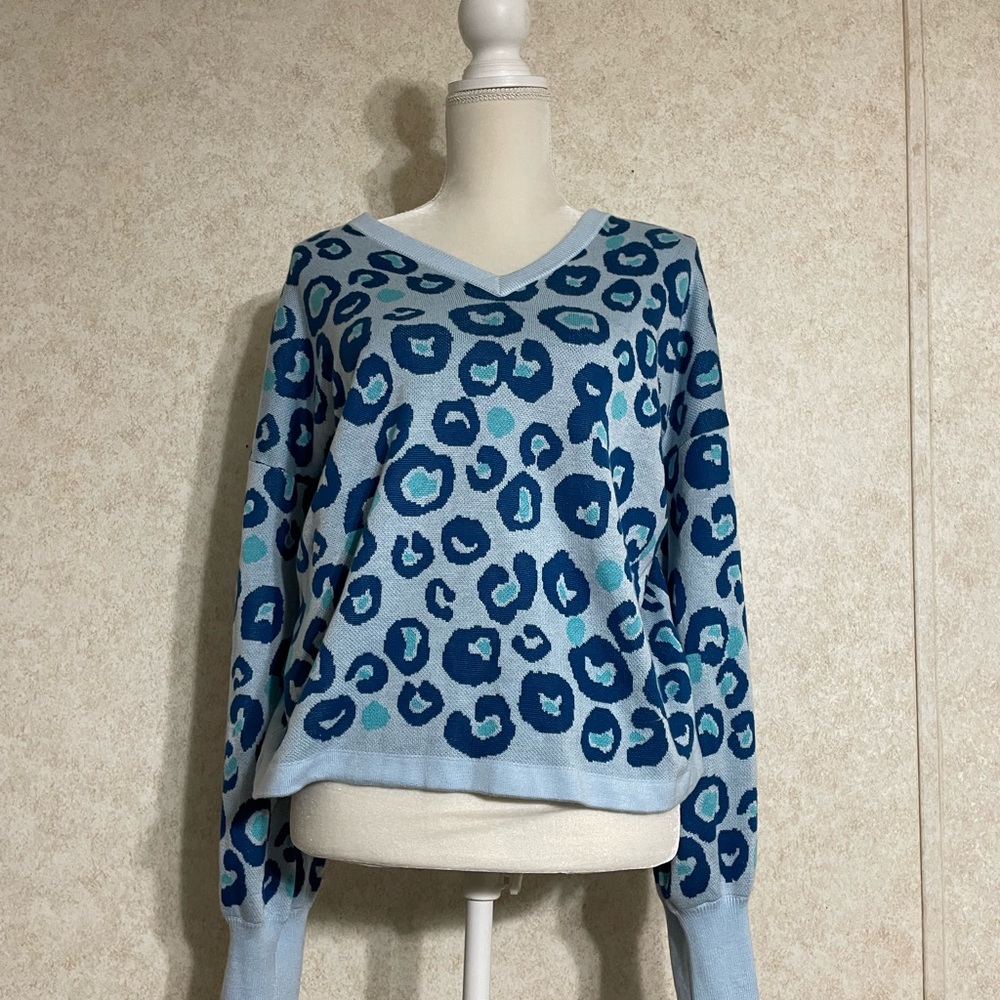 Lilly Pulitzer Blue Leopard Print Sweater